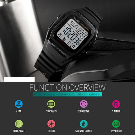 SKMEI 1278 Fashionable Outdoor 50m Waterproof Digital Watch Student Sports Wrist Watch Support 5 Group Alarm Clocks(Black)-garmade.com