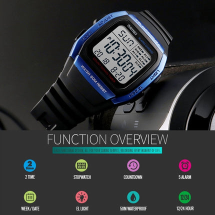 SKMEI 1278 Fashionable Outdoor 50m Waterproof Digital Watch Student Sports Wrist Watch Support 5 Group Alarm Clocks(Blue)-garmade.com