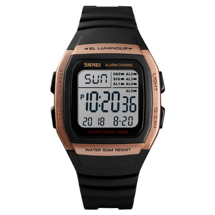SKMEI 1278 Fashionable Outdoor 50m Waterproof Digital Watch Student Sports Wrist Watch Support 5 Group Alarm Clocks(Rose Gold)-garmade.com