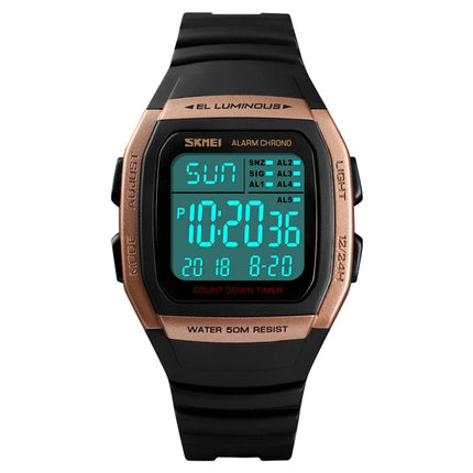 SKMEI 1278 Fashionable Outdoor 50m Waterproof Digital Watch Student Sports Wrist Watch Support 5 Group Alarm Clocks(Rose Gold)-garmade.com