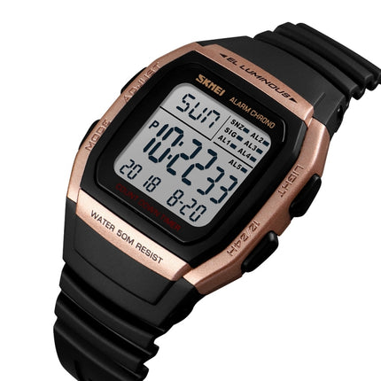 SKMEI 1278 Fashionable Outdoor 50m Waterproof Digital Watch Student Sports Wrist Watch Support 5 Group Alarm Clocks(Rose Gold)-garmade.com