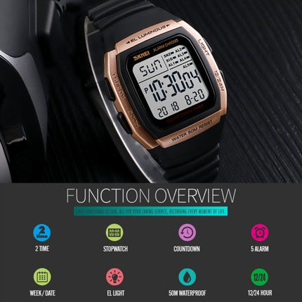 SKMEI 1278 Fashionable Outdoor 50m Waterproof Digital Watch Student Sports Wrist Watch Support 5 Group Alarm Clocks(Rose Gold)-garmade.com