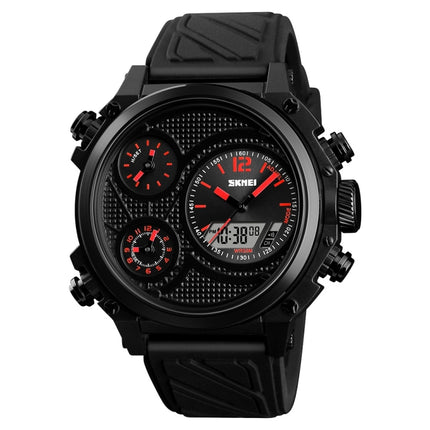 SKMEI 1359 Men Outdoor 50m Waterproof Digital Watch Sports Wrist Watch Support 5 Time Displays(Red)-garmade.com