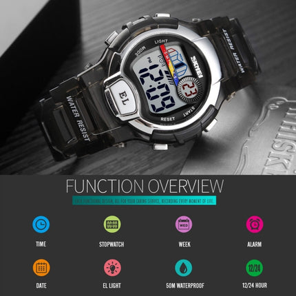 SKMEI 1450 Women Transparent Digital Watch 50m Waterproof Sports Watch with LED Light(Black)-garmade.com