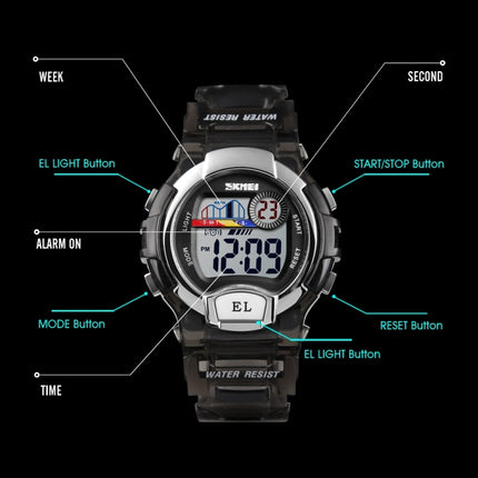 SKMEI 1450 Women Transparent Digital Watch 50m Waterproof Sports Watch with LED Light(Black)-garmade.com