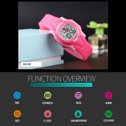 SKMEI 1478 Multifunction Children Digital Watch 50m Waterproof Sports Watch(Rose Red)-garmade.com