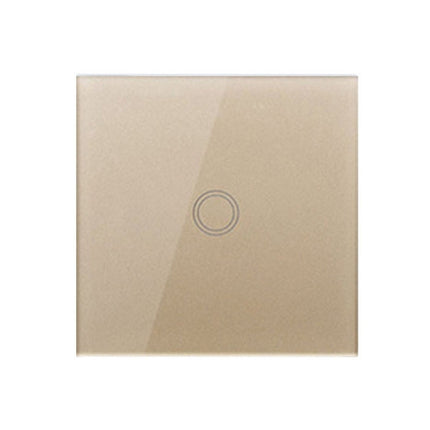 86mm 1 Gang Tempered Glass Panel Wall Switch Smart Home Light Touch Switch with RF433 Remote Controller, AC 110V-240V(Gold)-garmade.com