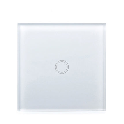 86mm 1 Gang Tempered Glass Panel Wall Switch Smart Home Light Touch Switch with RF433 Remote Controller, AC 110V-240V(White)-garmade.com