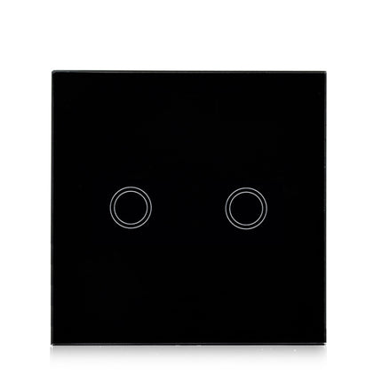 86mm 2 Gang Tempered Glass Panel Wall Switch Smart Home Light Touch Switch with RF433 Remote Controller, AC 110V-240V(Black)-garmade.com
