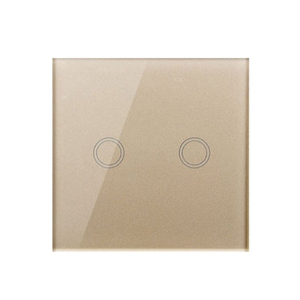 86mm 2 Gang Tempered Glass Panel Wall Switch Smart Home Light Touch Switch with RF433 Remote Controller, AC 110V-240V(Gold)-garmade.com