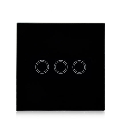 86mm 3 Gang Tempered Glass Panel Wall Switch Smart Home Light Touch Switch with RF433 Remote Controller, AC 110V-240V(Black)-garmade.com