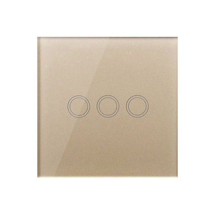 86mm 3 Gang Tempered Glass Panel Wall Switch Smart Home Light Touch Switch with RF433 Remote Controller, AC 110V-240V(Gold)-garmade.com