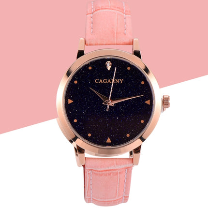 CAGARNY 6875 Round Dial Water Resistant Starry Sky Pattern Fashion Women Quartz Wrist Watch with Leather Band (Pink)-garmade.com