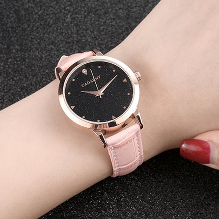 CAGARNY 6875 Round Dial Water Resistant Starry Sky Pattern Fashion Women Quartz Wrist Watch with Leather Band (Pink)-garmade.com