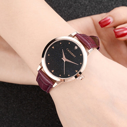 CAGARNY 6875 Round Dial Water Resistant Starry Sky Pattern Fashion Women Quartz Wrist Watch with Leather Band (Purple)-garmade.com