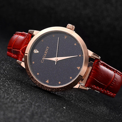 CAGARNY 6875 Round Dial Water Resistant Starry Sky Pattern Fashion Women Quartz Wrist Watch with Leather Band (Red)-garmade.com