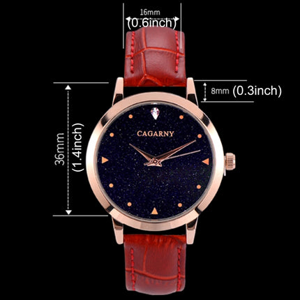 CAGARNY 6875 Round Dial Water Resistant Starry Sky Pattern Fashion Women Quartz Wrist Watch with Leather Band (Red)-garmade.com