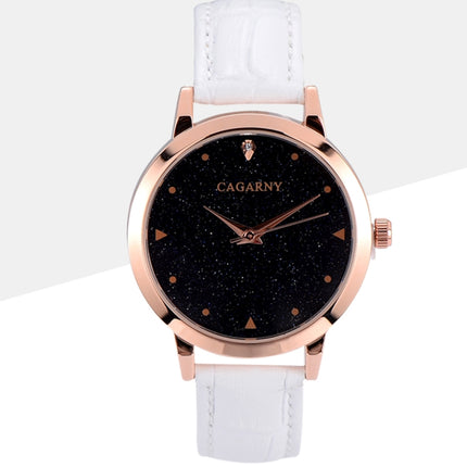 CAGARNY 6875 Round Dial Water Resistant Starry Sky Pattern Fashion Women Quartz Wrist Watch with Leather Band (White)-garmade.com