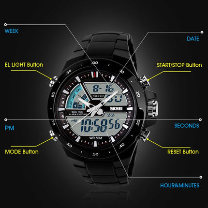 SKMEI 1016 Multifunctional Men Outdoor Sports Camouflage Noctilucent Waterproof Double Digital Watch (Black)-garmade.com