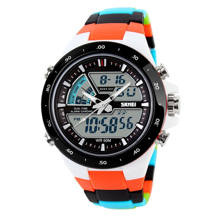 SKMEI 1016 Multifunctional Men Outdoor Sports Camouflage Noctilucent Waterproof Double Digital Watch (Orange)-garmade.com