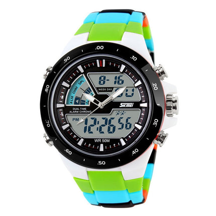 SKMEI 1016 Multifunctional Men Outdoor Sports Camouflage Noctilucent Waterproof Double Digital Watch (Green)-garmade.com