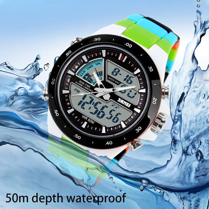 SKMEI 1016 Multifunctional Men Outdoor Sports Camouflage Noctilucent Waterproof Double Digital Watch (Green)-garmade.com