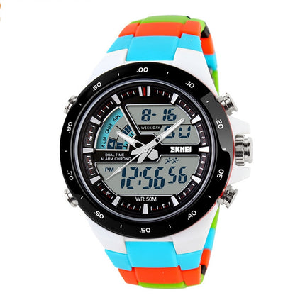 SKMEI 1016 Multifunctional Men Outdoor Sports Camouflage Noctilucent Waterproof Double Digital Watch (Blue)-garmade.com