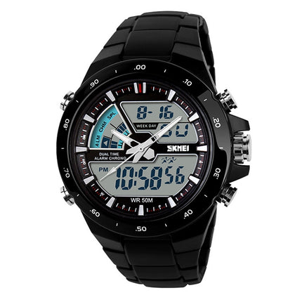 SKMEI 1016 Multifunctional Men Outdoor Sports Noctilucent Waterproof Double Digital Watch (Black)-garmade.com