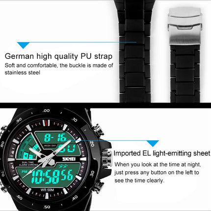 SKMEI 1016 Multifunctional Men Outdoor Sports Noctilucent Waterproof Double Digital Watch (Black)-garmade.com