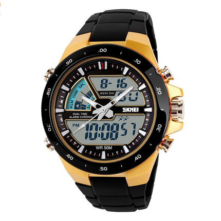 SKMEI 1016 Multifunctional Men Outdoor Sports Noctilucent Waterproof Double Digital Watch (Gold)-garmade.com