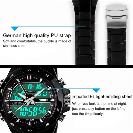 SKMEI 1016 Multifunctional Men Outdoor Sports Noctilucent Waterproof Double Digital Watch (Gold)-garmade.com