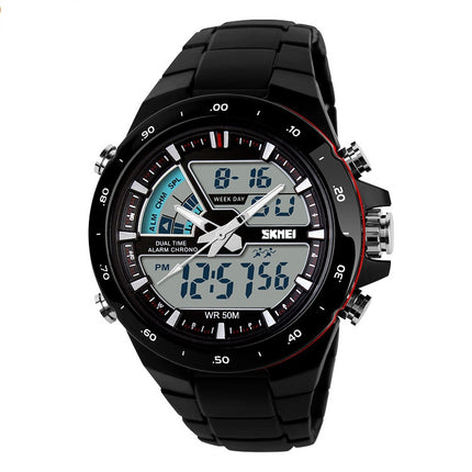 SKMEI 1016 Multifunctional Men Outdoor Sports Noctilucent Waterproof Double Digital Watch (Red + Black)-garmade.com