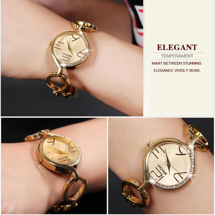 WeiQin Women Fashion Hollow Chain Bracelet Crystal Inlaid Dial Quartz Wrist Dress Watch(Rose Gold)-garmade.com