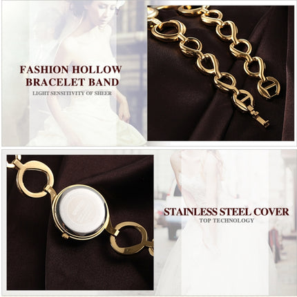 WeiQin Women Fashion Hollow Chain Bracelet Crystal Inlaid Dial Quartz Wrist Dress Watch(Rose Gold + White)-garmade.com