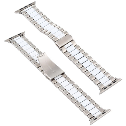 For Apple Watch Series 6 & SE & 5 & 4 44mm / 3 & 2 & 1 42mm Stainless Steel Wrist Strap Watchband(white+Silver)-garmade.com