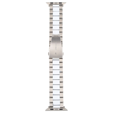For Apple Watch Series 6 & SE & 5 & 4 44mm / 3 & 2 & 1 42mm Stainless Steel Wrist Strap Watchband(white+Silver)-garmade.com