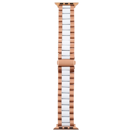 For Apple Watch Series 6 & SE & 5 & 4 40mm / 3 & 2 & 1 38mm Stainless Steel Wrist Strap Watchband(White + Golden)-garmade.com