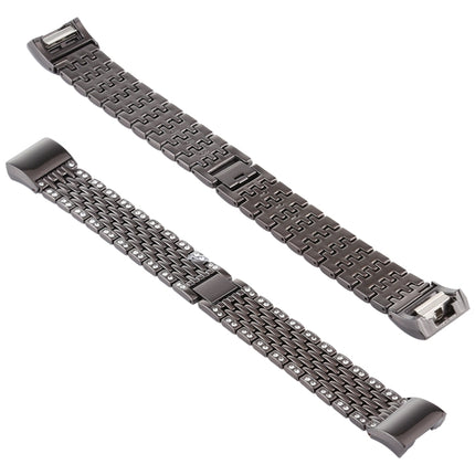 For Fitbit Charge 2 Diamond-studded Stainless Steel Replacement Wrist Strap Watchband (Black)-garmade.com