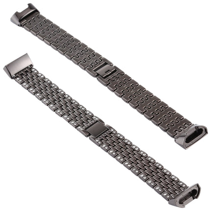 For Fitbit Charge 3 Diamond-studded Stainless Steel Replacement Wrist Strap Watchband (Black)-garmade.com