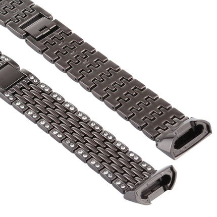 For Fitbit Charge 3 Diamond-studded Stainless Steel Replacement Wrist Strap Watchband (Black)-garmade.com