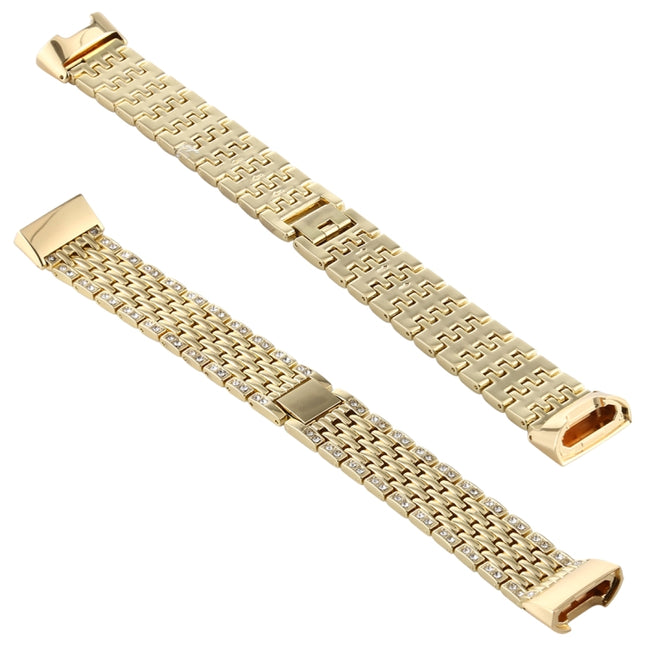 For Fitbit Charge 3 Diamond-studded Stainless Steel Replacement Wrist Strap Watchband (Gold)-garmade.com