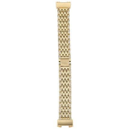 For Fitbit Charge 3 Diamond-studded Stainless Steel Replacement Wrist Strap Watchband (Gold)-garmade.com