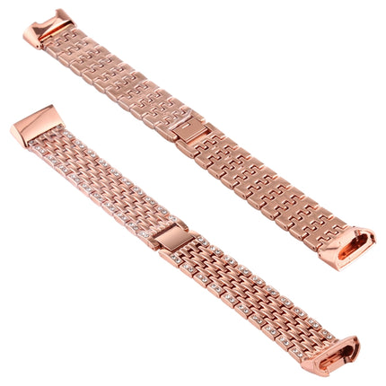 For Fitbit Charge 3 Diamond-studded Stainless Steel Replacement Wrist Strap Watchband (Rose Gold)-garmade.com