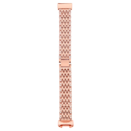 For Fitbit Charge 3 Diamond-studded Stainless Steel Replacement Wrist Strap Watchband (Rose Gold)-garmade.com