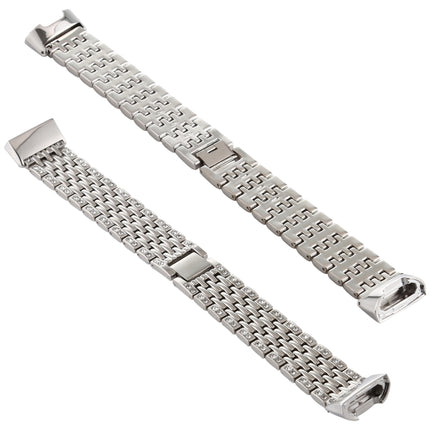 For Fitbit Charge 3 Diamond-studded Stainless Steel Replacement Wrist Strap Watchband (Silver)-garmade.com