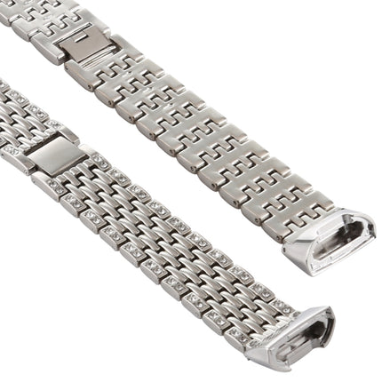 For Fitbit Charge 3 Diamond-studded Stainless Steel Replacement Wrist Strap Watchband (Silver)-garmade.com