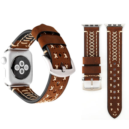 For Apple Watch Series 3 & 2 & 1 38mm Manual Line Pattern Genuine Leather Wrist Watch Band(Coffee)-garmade.com