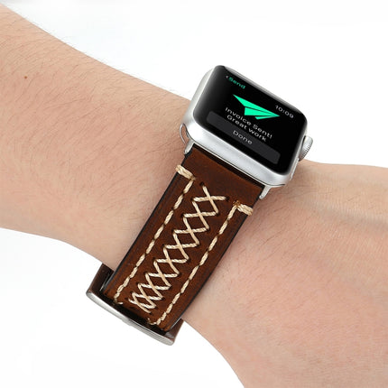 For Apple Watch Series 3 & 2 & 1 38mm Manual Line Pattern Genuine Leather Wrist Watch Band(Coffee)-garmade.com