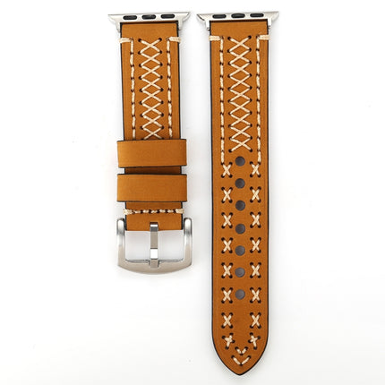 For Apple Watch Series 3 & 2 & 1 38mm Manual Line Pattern Genuine Leather Wrist Watch Band(Khaki)-garmade.com