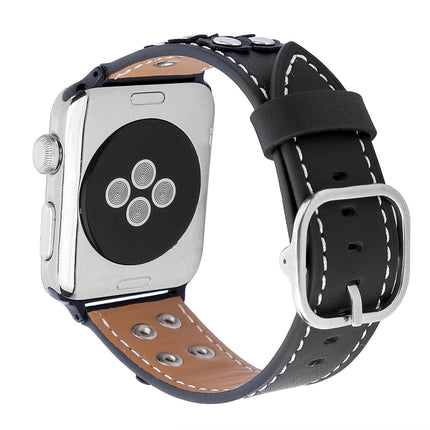 For Apple Watch Series 3 & 2 & 1 42mm Fashion Occident Style Flowers Genuine Leather Wrist Watch Band(Black)-garmade.com